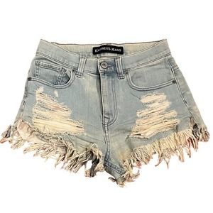 Distressed Frayed Express Womens Short Shorts - Light Denim - Size 2 - Y2k 2000s